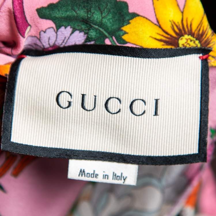 Pre Owned Gucci Pink Floral Snake Printed Silk Drawstring Waist Detailed Pants S
