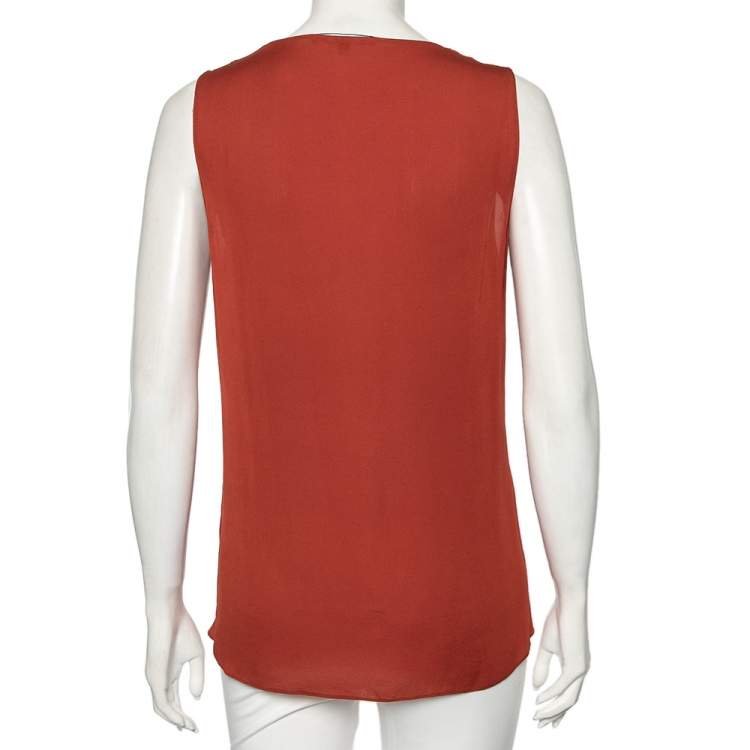 مملوكة مسبقًا Gucci Burnt Orange Silk Sleeveless Draped Top M