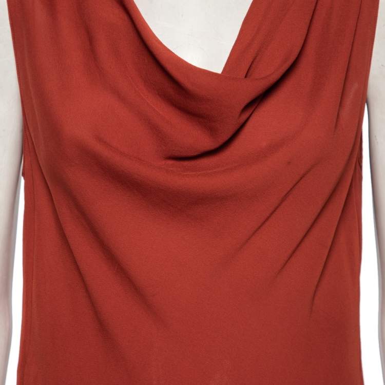 مملوكة مسبقًا Gucci Burnt Orange Silk Sleeveless Draped Top M