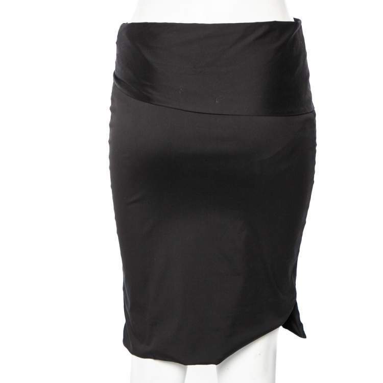 Pre Owned Gucci Black Cotton Waist Tie Detail Knee Length Skirt S