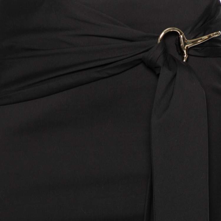 Pre Owned Gucci Black Cotton Waist Tie Detail Knee Length Skirt S