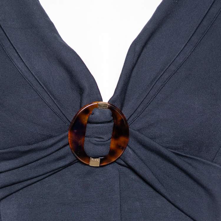 Pre Owned Gucci Navy Blue Knit Empire Waist Mini Dress XS
