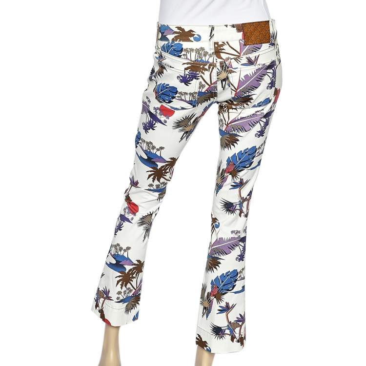 Pre Owned Gucci Off - White Tropical Printed Cotton Pants S