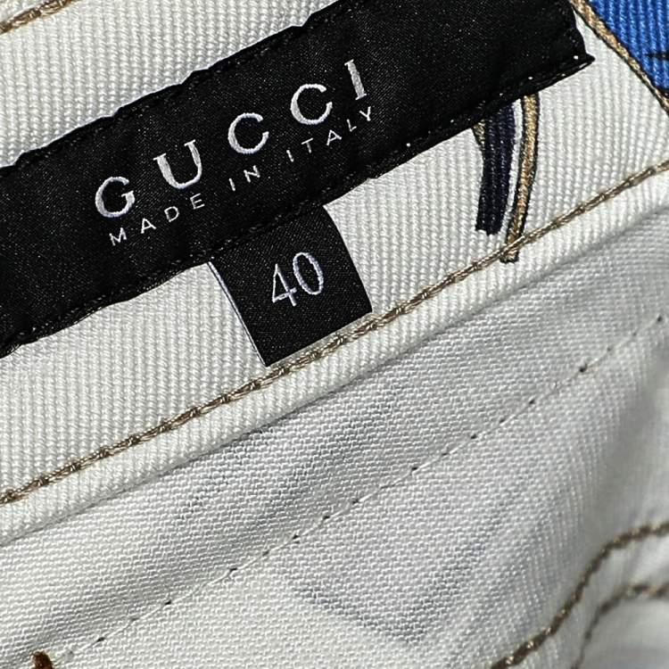 Pre Owned Gucci Off - White Tropical Printed Cotton Pants S