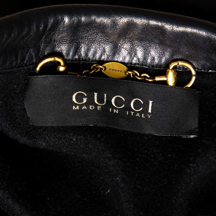 Pre Owned Gucci Black Leather Belted Jacket S