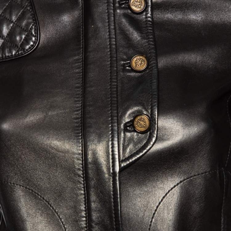 Pre Owned Gucci Black Leather Belted Jacket S