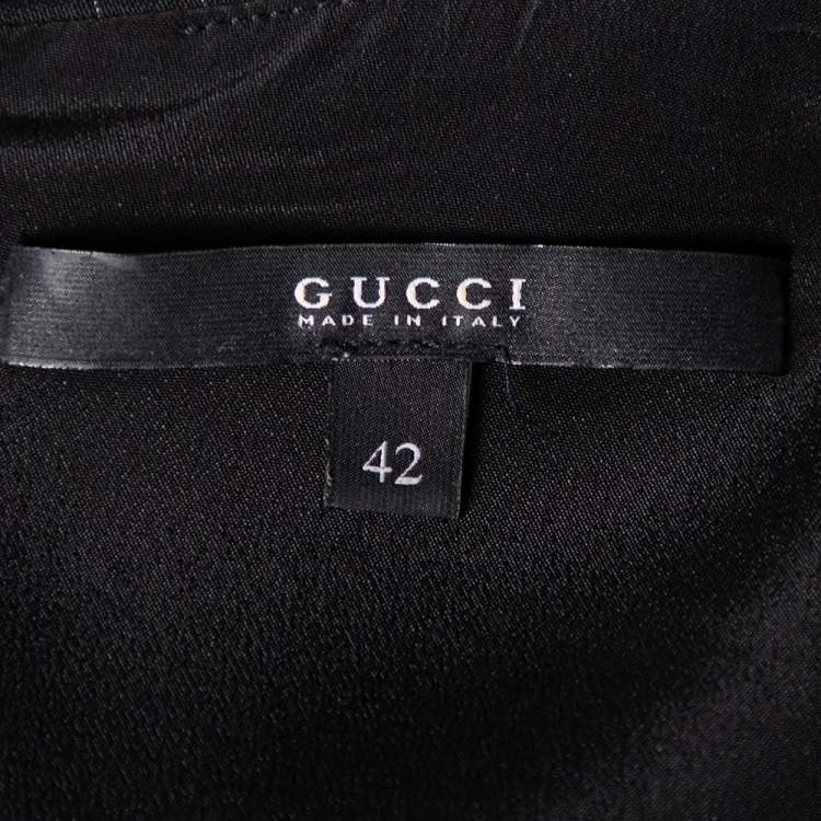 مملوكة مسبقًا Gucci Black Striped Wool & Linen V-Neck Belted Dress M