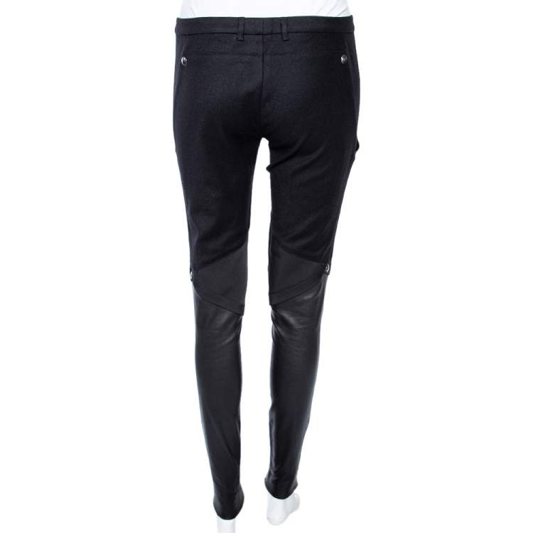 Pre Owned Gucci Black Wool & Leather Zipped Hem Detail Slim Fit Pants M