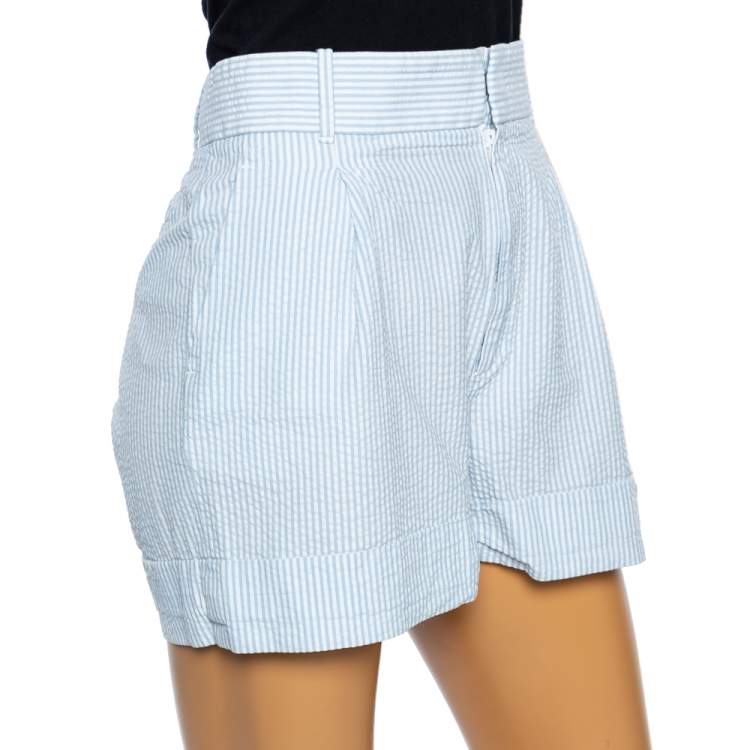 Pre Owned Gucci Blue & White Pinstriped Seersucker Cuffed Bermuda Shorts S
