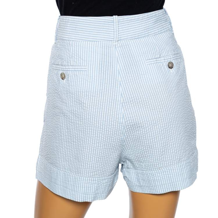 Pre Owned Gucci Blue & White Pinstriped Seersucker Cuffed Bermuda Shorts S