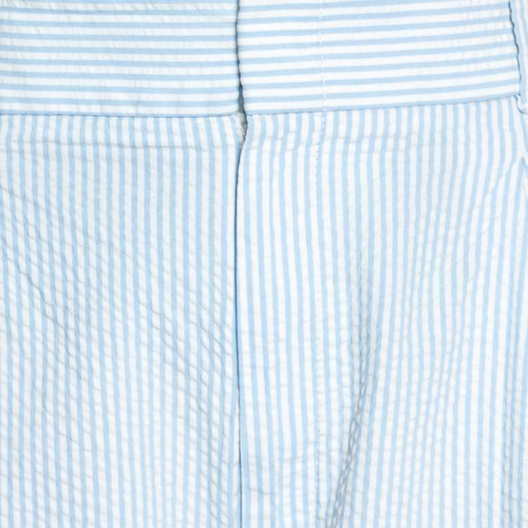 Pre Owned Gucci Blue & White Pinstriped Seersucker Cuffed Bermuda Shorts S