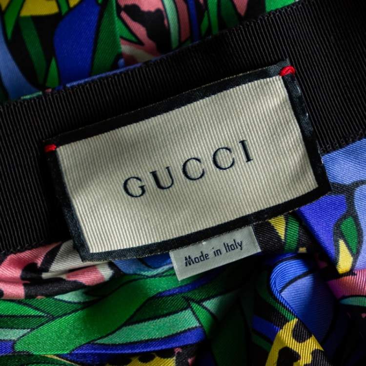 Pre Owned Gucci Multicolor Feline Garden Printed Silk Pleated Midi Skirt M