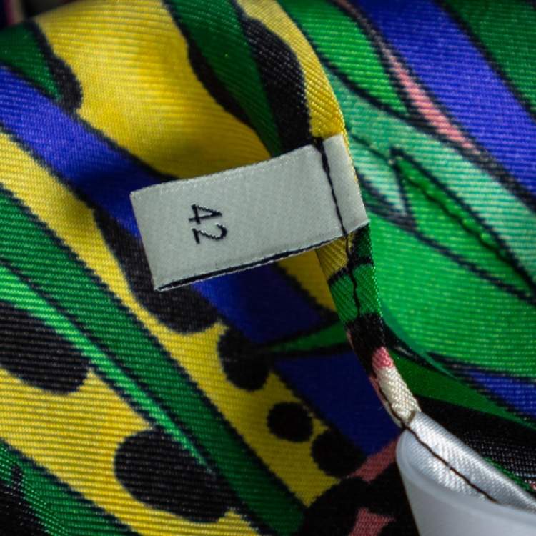 Pre Owned Gucci Multicolor Feline Garden Printed Silk Pleated Midi Skirt M