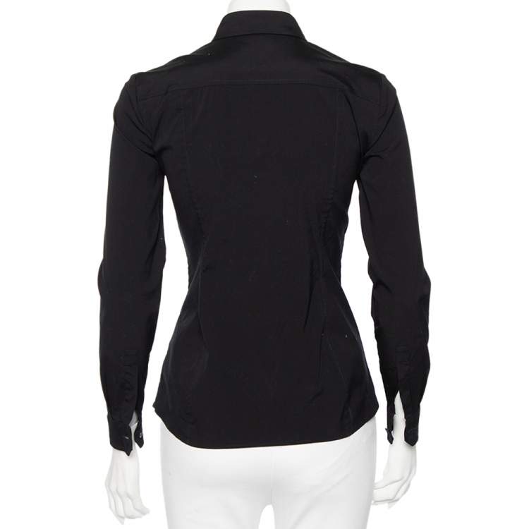 Pre Owned Gucci Black Cotton Belted Waist Detail Button Front Shirt S