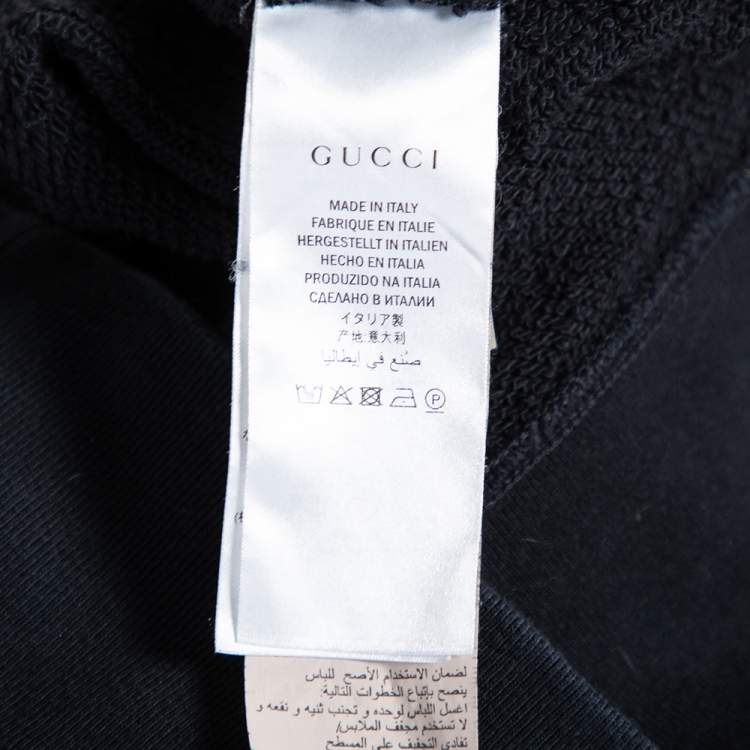 Pre Owned Gucci Black Distressed Cotton Logo Printed Long Sleeve Sweatshirt M