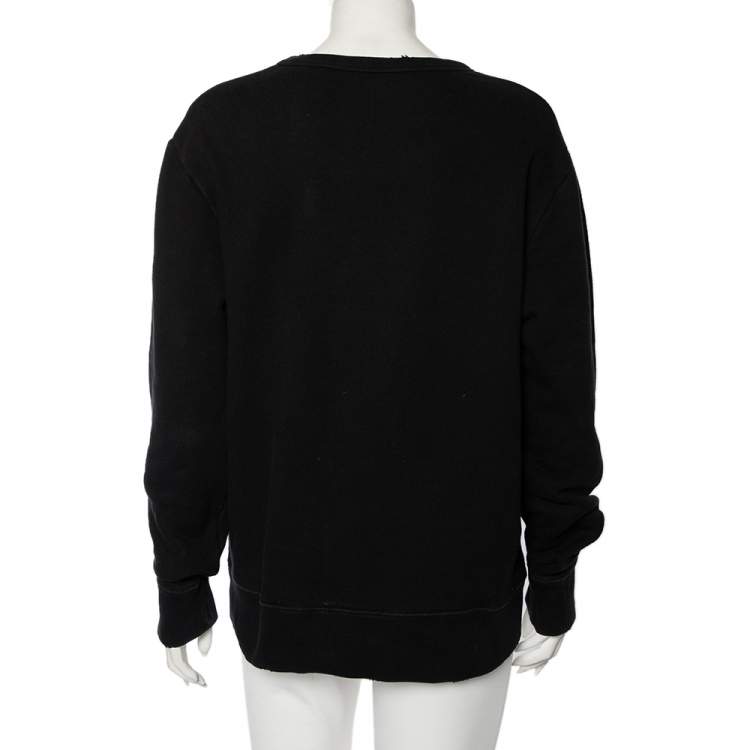 Pre Owned Gucci Black Distressed Cotton Logo Printed Long Sleeve Sweatshirt M