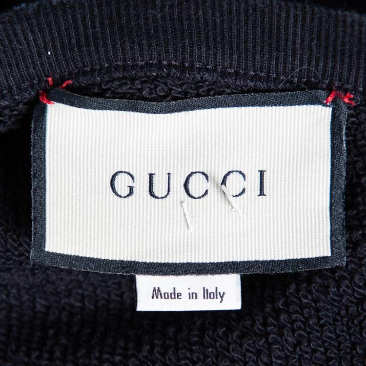 Pre Owned Gucci Black Distressed Cotton Logo Printed Long Sleeve Sweatshirt M