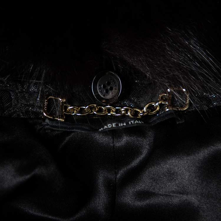 Pre Owned Gucci Black Jacquard Fur Collar Zip Front Jacket S