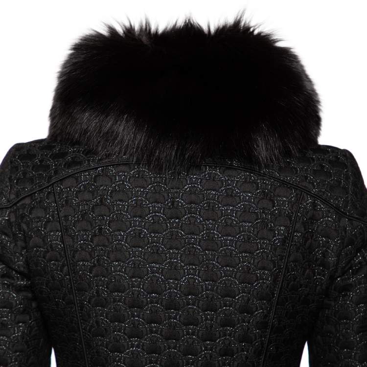 Pre Owned Gucci Black Jacquard Fur Collar Zip Front Jacket S