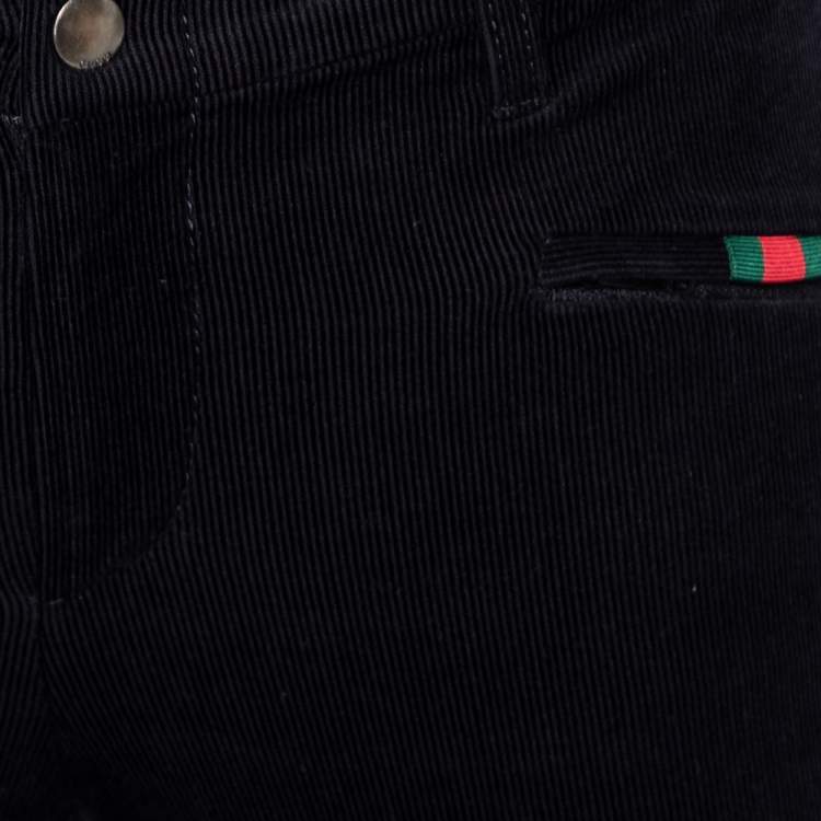 Pre Owned Gucci Black Corduroy & Suede Trim Tapered Leg Pants S