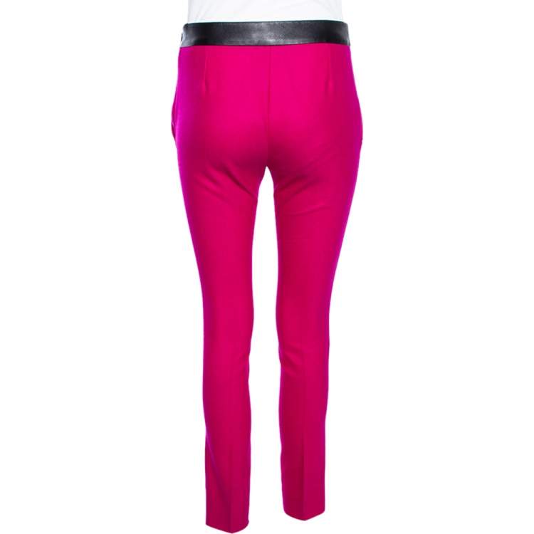 Pre Owned Gucci Pink Wool & Leather Trimmed Formal Pants S