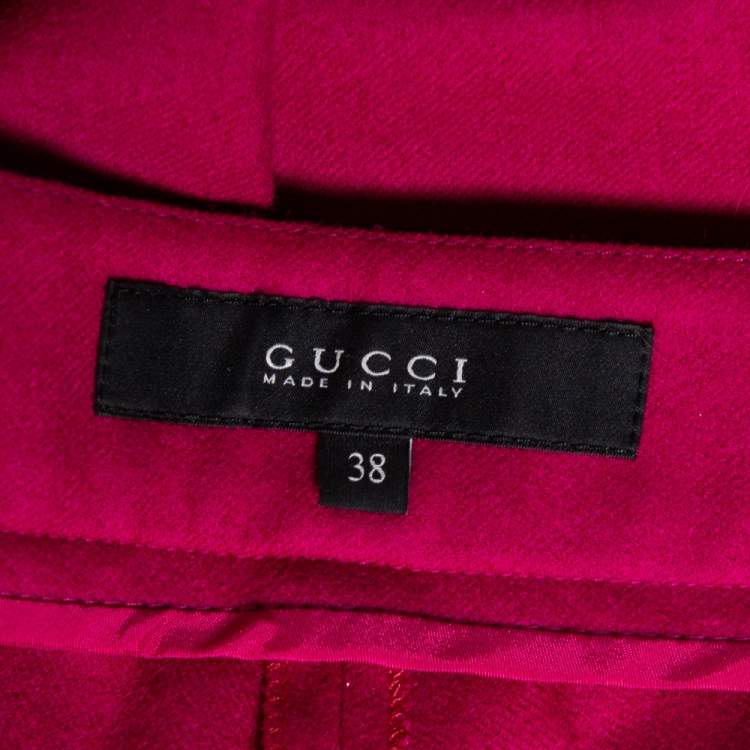 Pre Owned Gucci Pink Wool & Leather Trimmed Formal Pants S