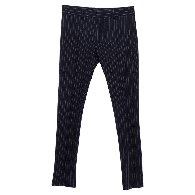 Pre Owned Gucci Navy Blue Striped Flannel Jersey Formal Pants L