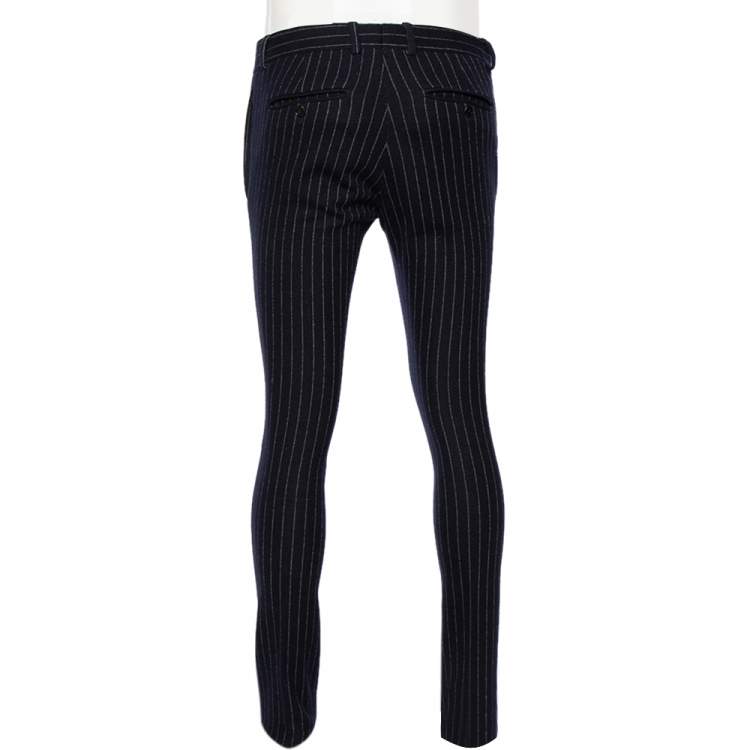 Pre Owned Gucci Navy Blue Striped Flannel Jersey Formal Pants L