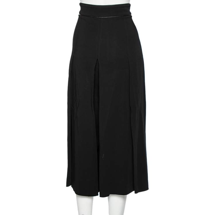 Pre Owned Gucci Black Crepe Horsebit Detailed Pleated Culottes L
