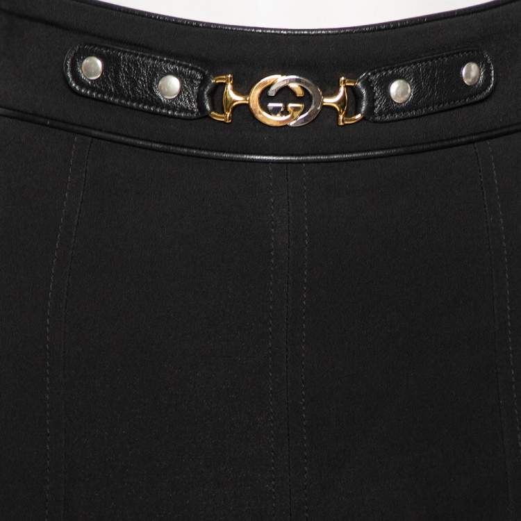 Pre Owned Gucci Black Crepe Horsebit Detailed Pleated Culottes L