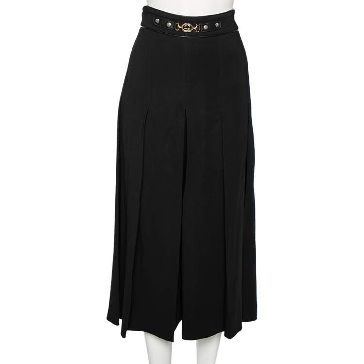 Pre Owned Gucci Black Crepe Horsebit Detailed Pleated Culottes L
