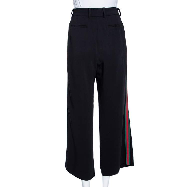 Pre Owned Gucci Black Crepe Web Stripe Trimmed Pants L