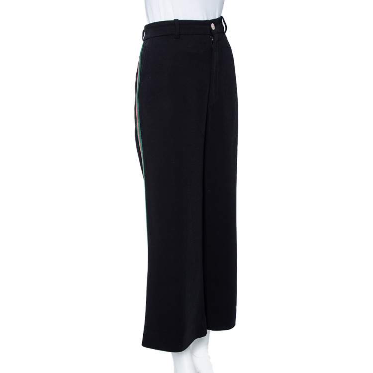 Pre Owned Gucci Black Crepe Web Stripe Trimmed Pants L