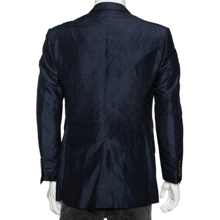 Pre Owned Gucci Navy Blue Linen & Silk Single Breasted Blazer XL 