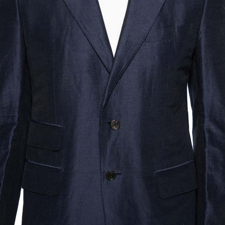 Pre Owned Gucci Navy Blue Linen & Silk Single Breasted Blazer XL 