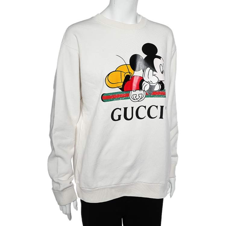 Gucci X Disney White Mickey Logo Printed Crewneck Sweatshirt M Gucci | TLC