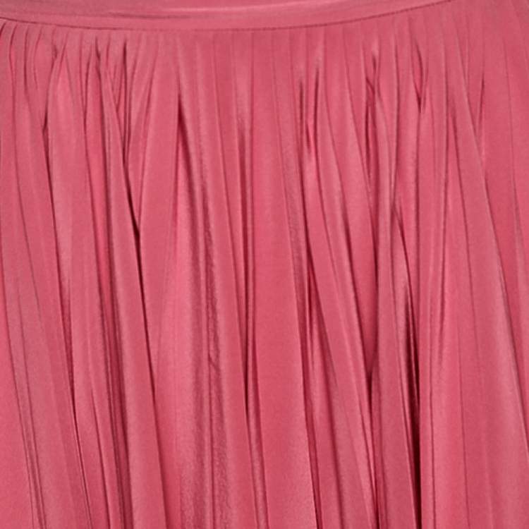 Pre Owned Gucci Pink Crepe De Chine Pleated Midi Skirt S