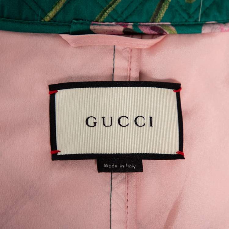 Pre Owned Gucci Green Floral Printed Quilted Cotton Button Front Coat M 