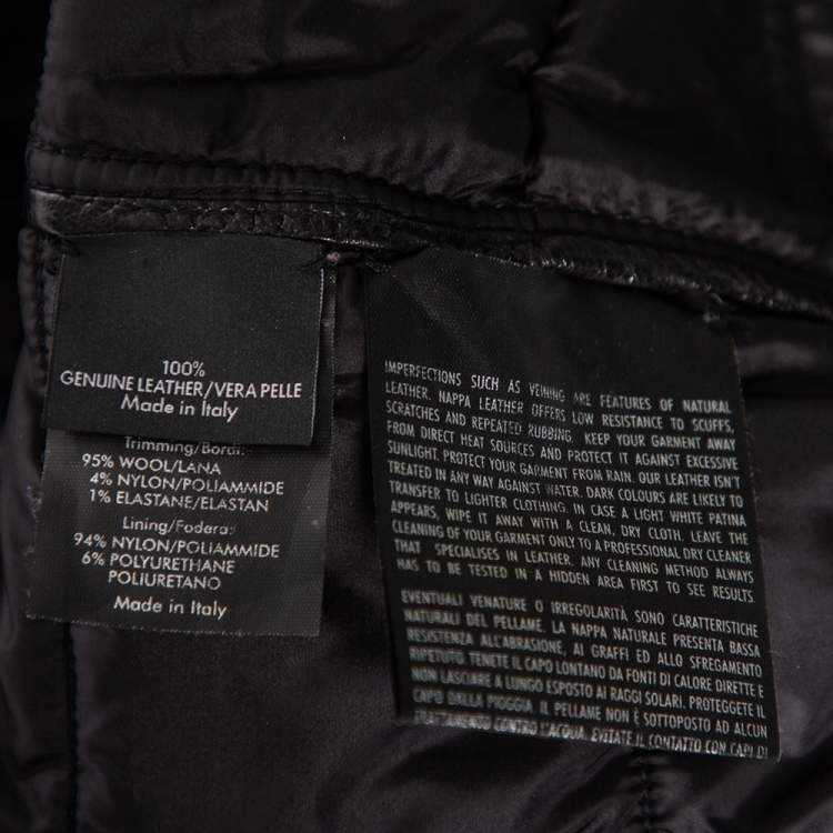 Pre Owned Gucci Black Leather & Wool Trimmed Bomber Jacket M