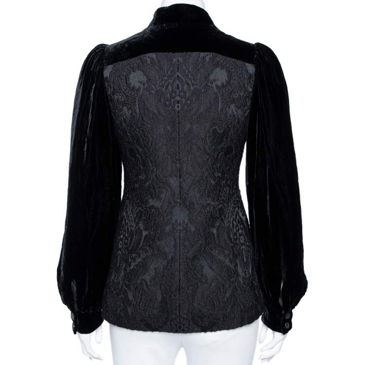 Pre Owned Gucci Black Jacquard Wool & Velvet Balloon Sleeve Button Front Jacket S