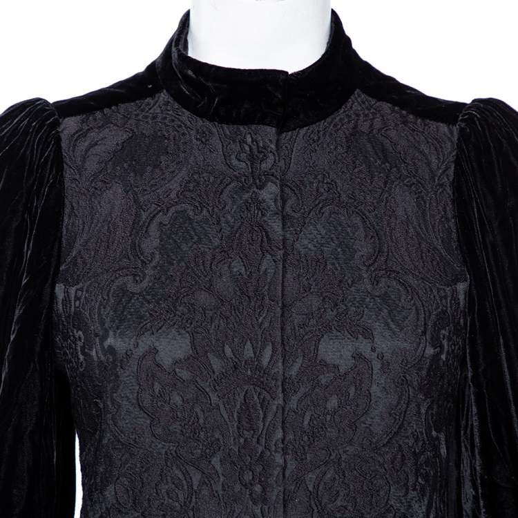 Pre Owned Gucci Black Jacquard Wool & Velvet Balloon Sleeve Button Front Jacket S