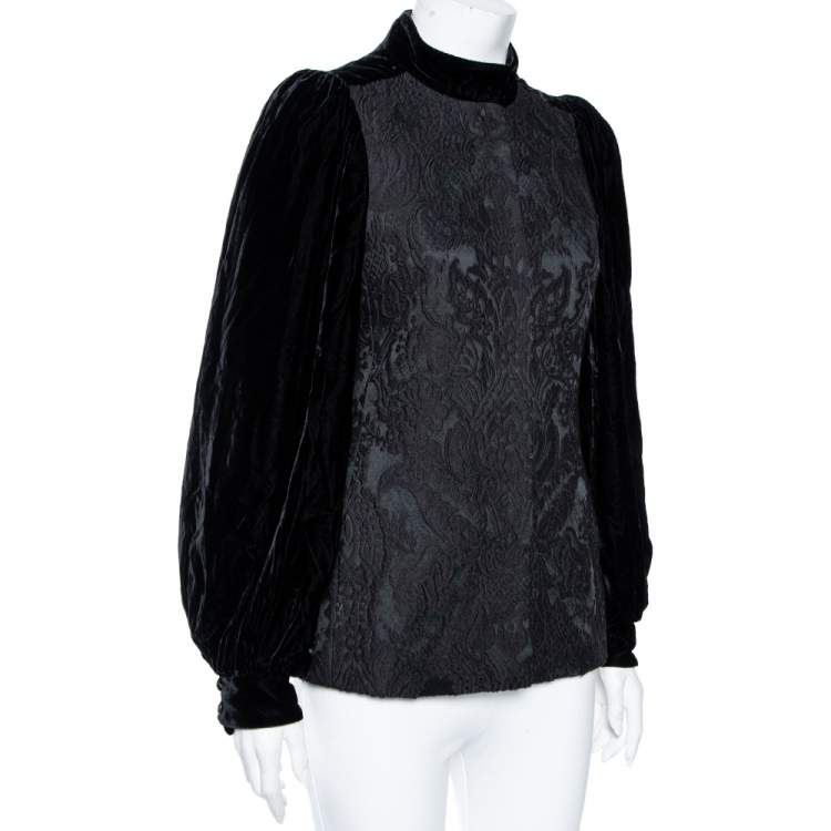Pre Owned Gucci Black Jacquard Wool & Velvet Balloon Sleeve Button Front Jacket S