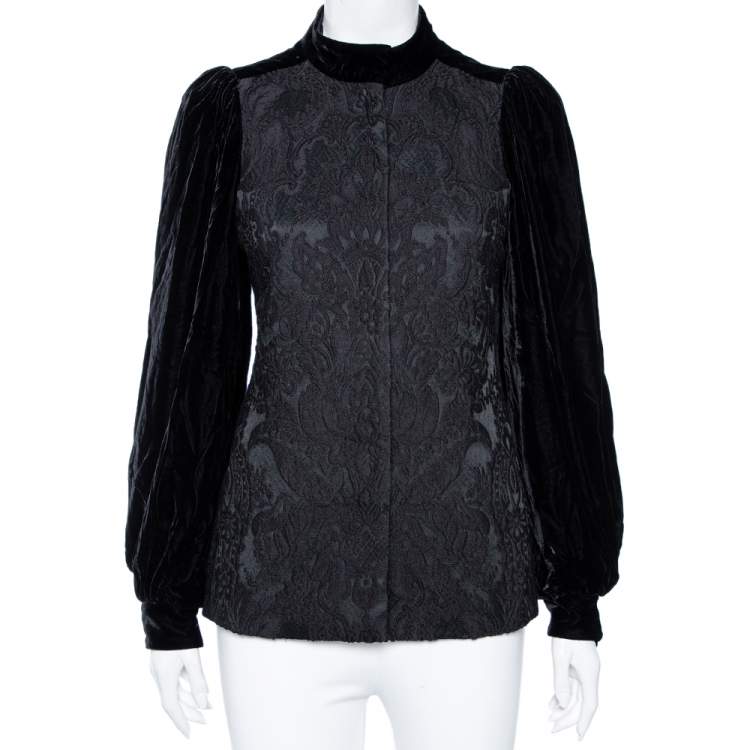 Pre Owned Gucci Black Jacquard Wool & Velvet Balloon Sleeve Button Front Jacket S