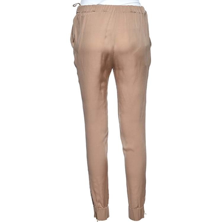 Pre Owned Gucci Beige Silk Elastic Waist Detail Pants S