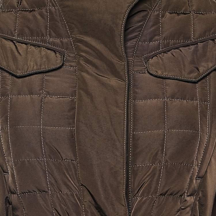 Pre Owned Gucci Brown Synthetic Quilted Fur Collar Detail Belted Jacket S