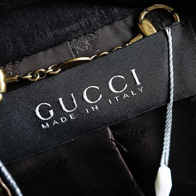 Pre Owned Gucci Brown Leather Stand Collar Zip Front Jacket S