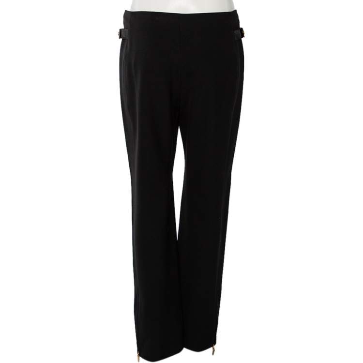 Pre Owned Gucci Black Jersey Buckle Zipped Hem Detail Pants M