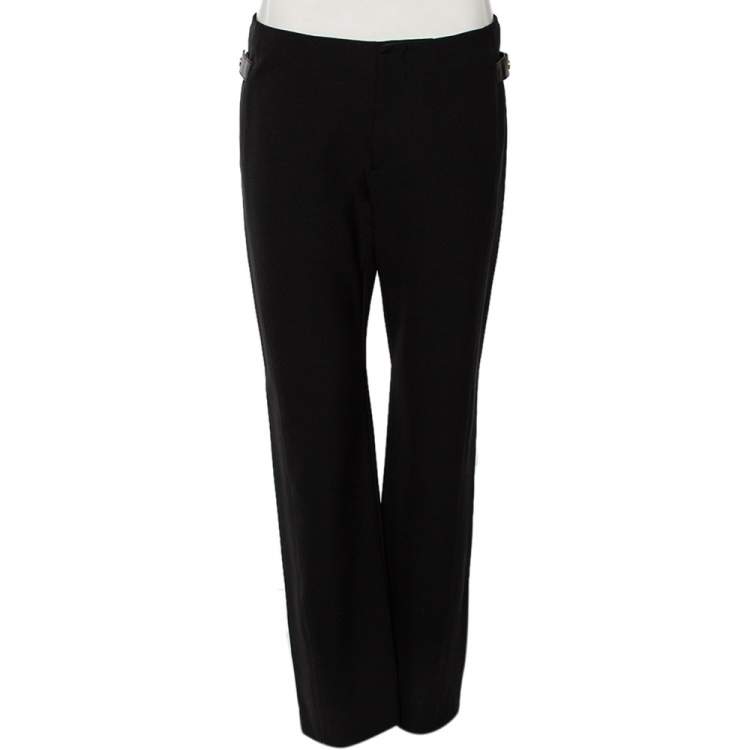 Pre Owned Gucci Black Jersey Buckle Zipped Hem Detail Pants M