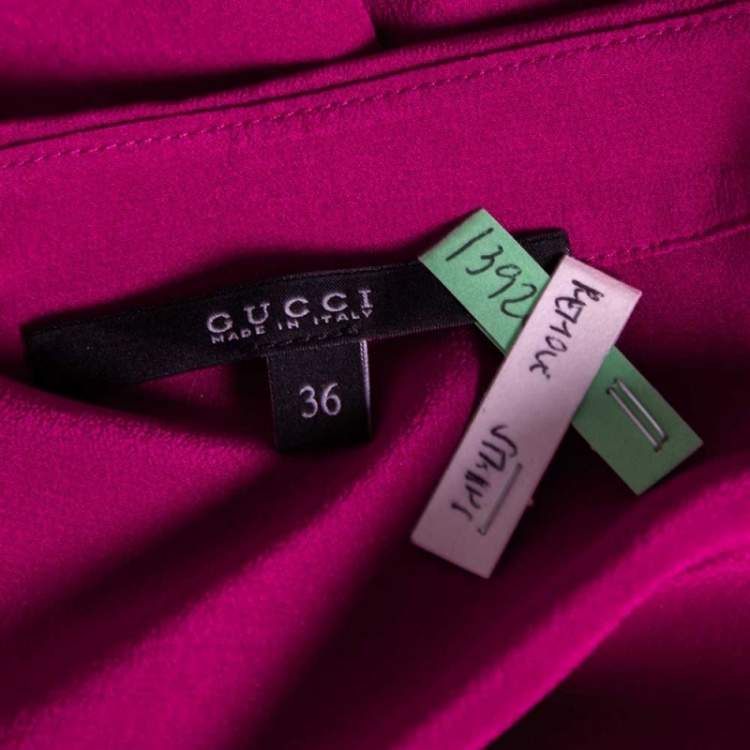 Pre Owned Gucci Magenta Silk Button Front Draped Oversized Blouse XS