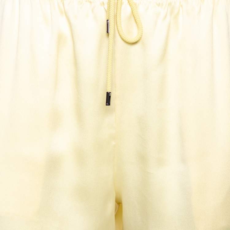 Pre Owned Gucci Yellow Silk Drawstring Detail Jogger Pants L 